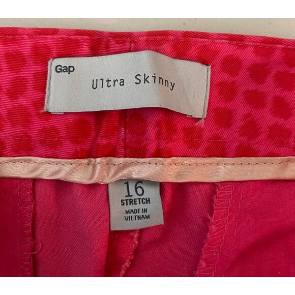Gap Ultra Skinny Pants Red Geometric Print Stretch Cotton Blend Size 16 - Picture 3 of 11